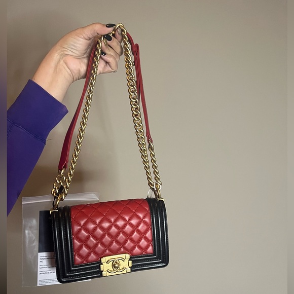 CHANEL Handbags - Chanel Small Red and Black Quilted Boy Bag